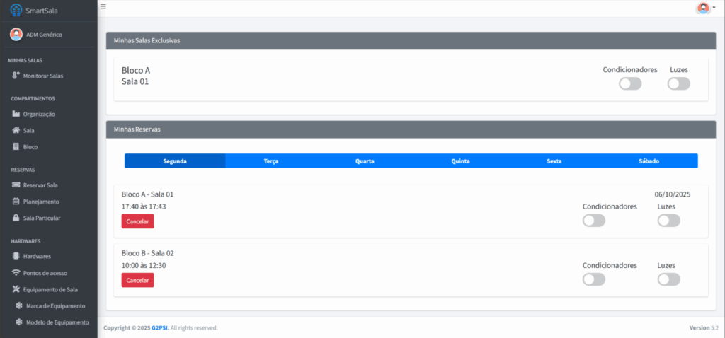 Tela de entrada smart salas
